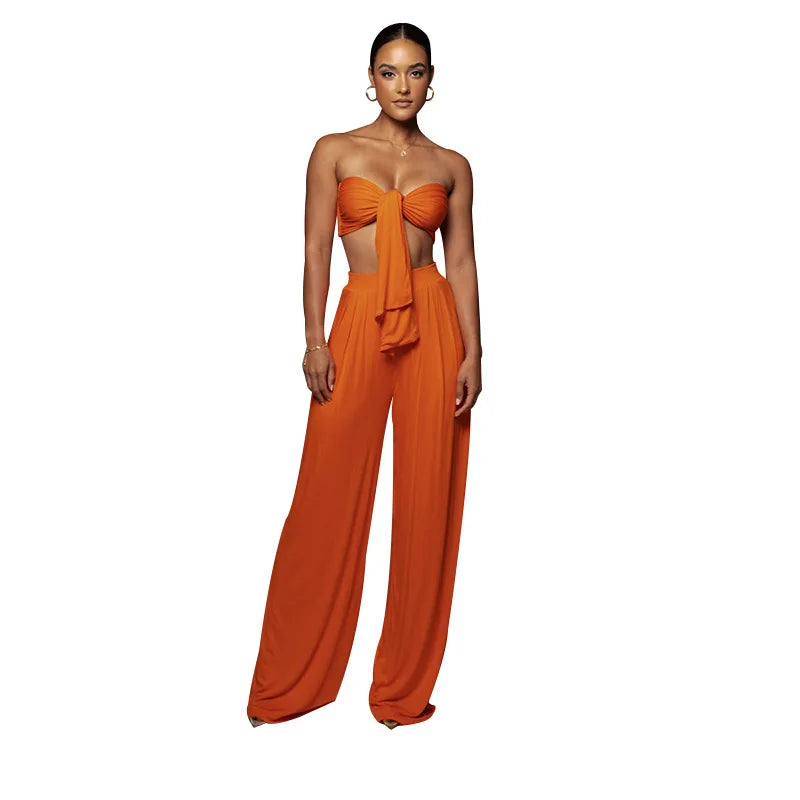 Elegant Solid Color Casual Two Piece Set for Women