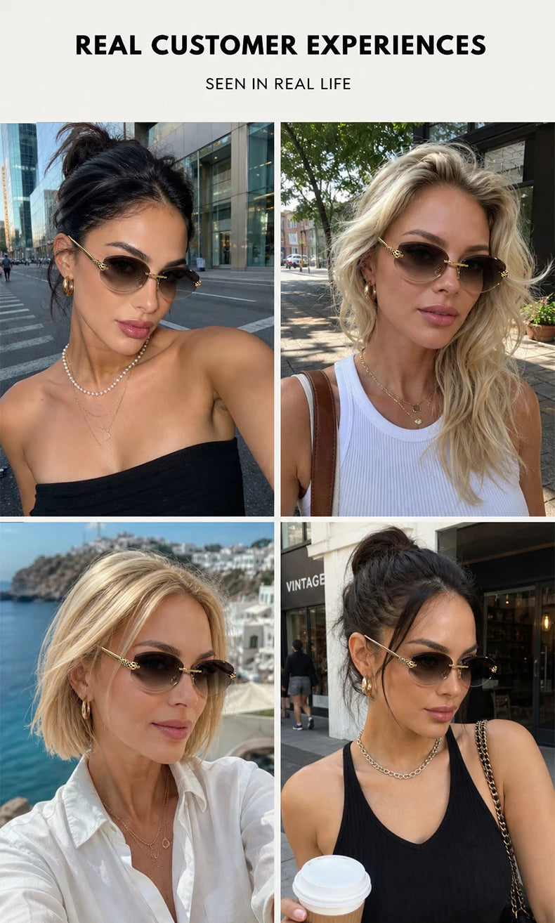 Gold Rimless Hexagon Sunglasses