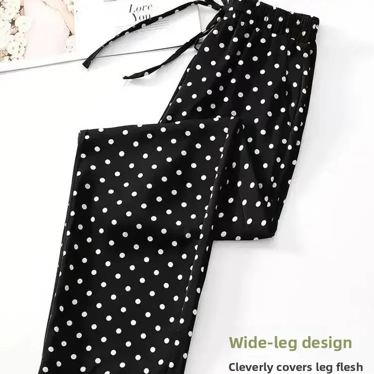 Casual Polka Dot High Waist Wide Leg Pants for Women