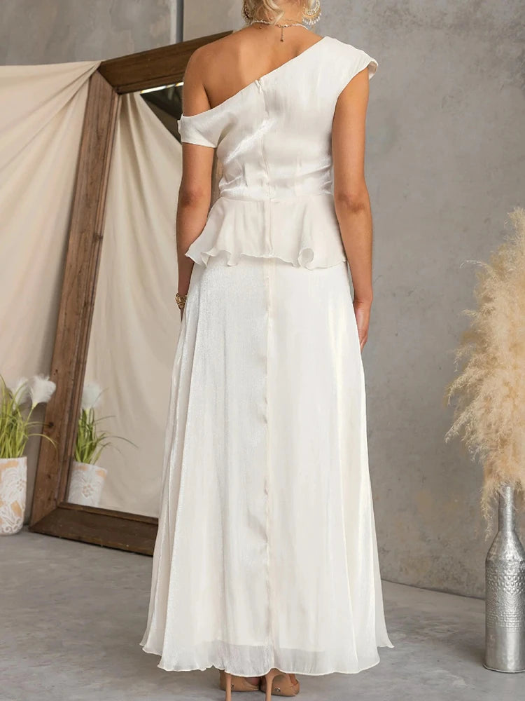 Asymmetrical Collar Top and Maxi Skirt Set for Women