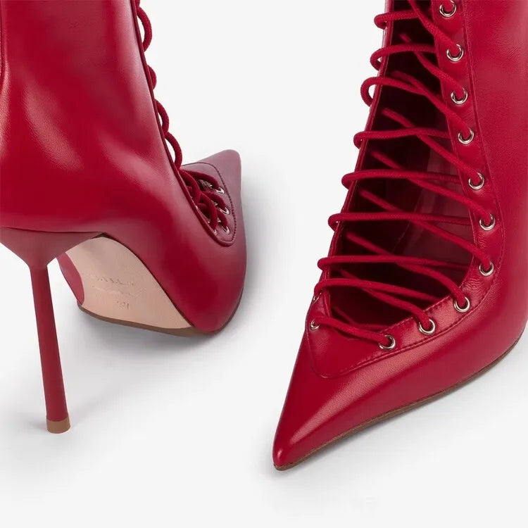 Lace Up Knee High Heeled Boots With Side Zipper for Women