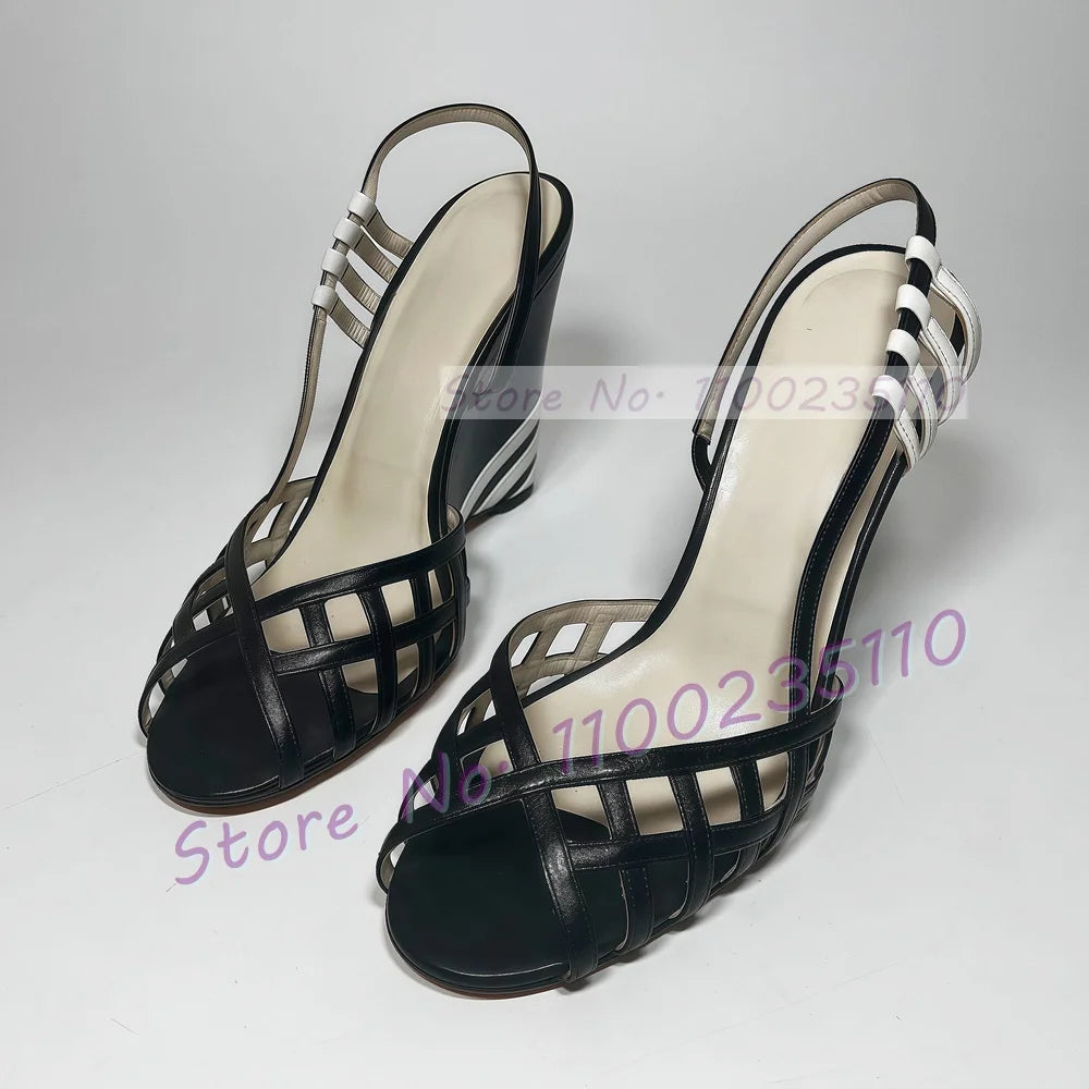 Two Tone Peep Toe Cross Strap Wedge Sandals For Women