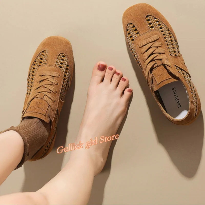 Breathable Openwork Knit Leather Training Shoes for Women