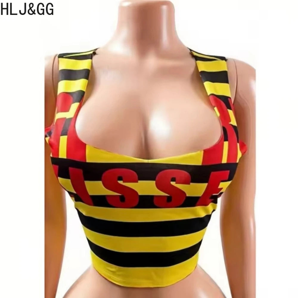 Yellow Stripe Letter Tank and Shorts Set
