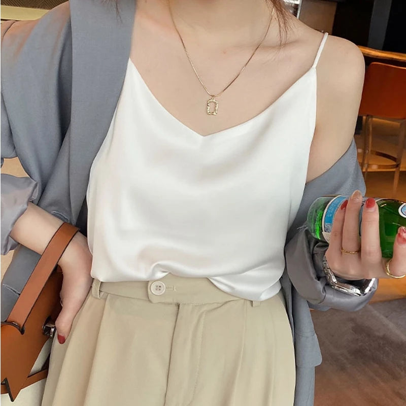 Elegant Satin Halter Neck Sleeveless Crop Top for Women