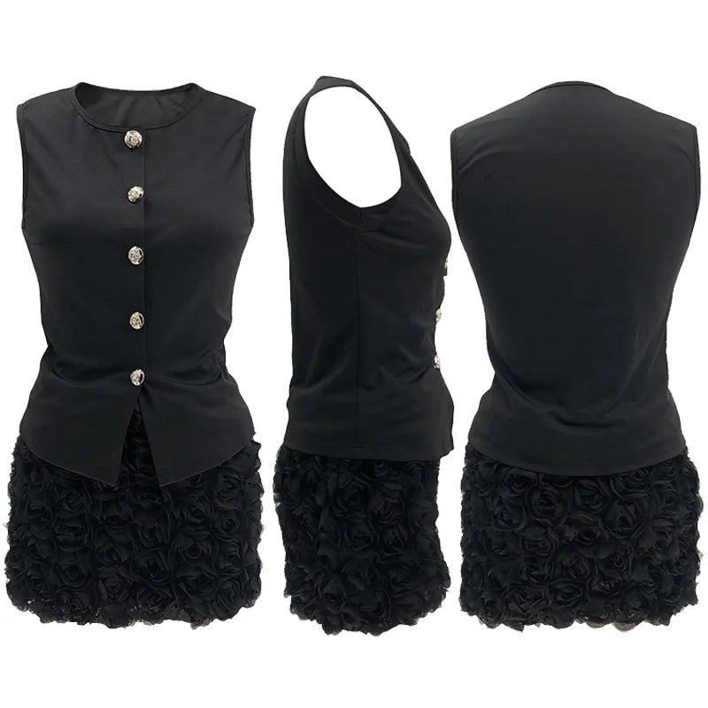 Elegant and Flattering Sleeveless O Neck Two Piece Set for Women