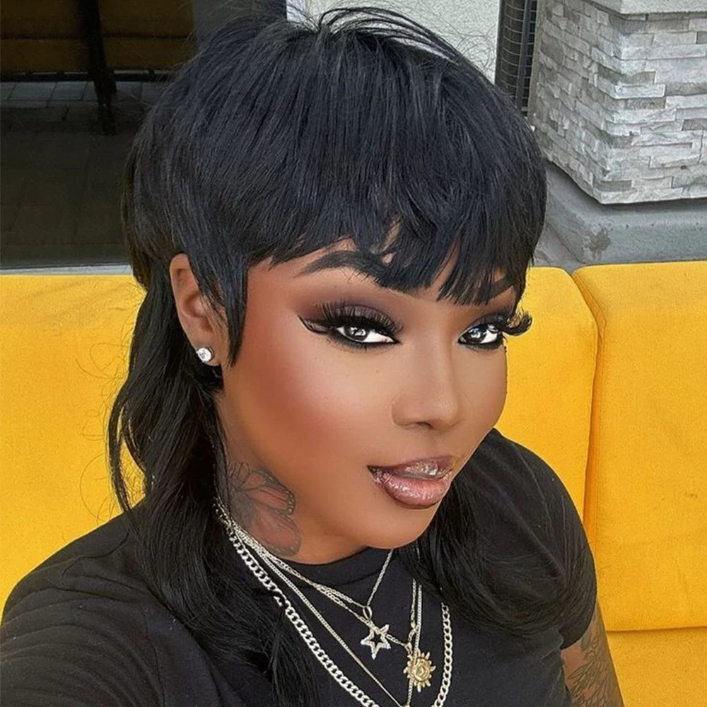 Natural Black Curly Pixie Cut Human Hair Wig for Women
