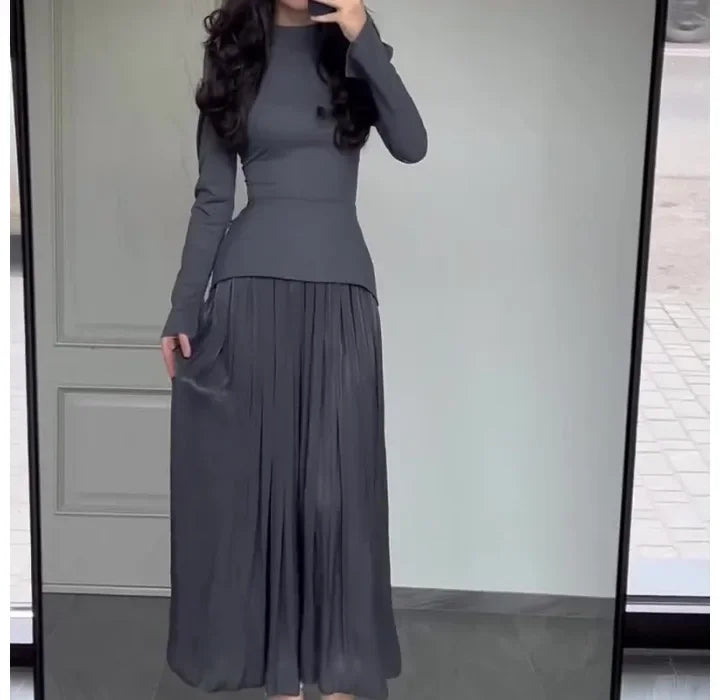Long Sleeves Dresses Women Clothing New Round Neck Back Strap Slim Fit Dress Y2k Skirt for Female Streetwear 2024 Autumn Winter