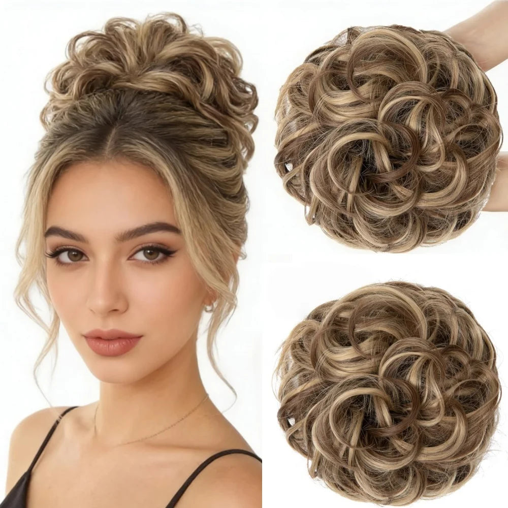 Wavy Curly Human Hair Messy Bun Hairpiece for Women