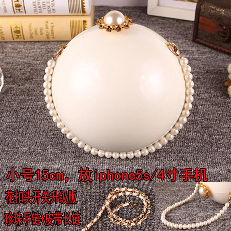 Pearl Embellished Round Acrylic Clutch Bag for Women