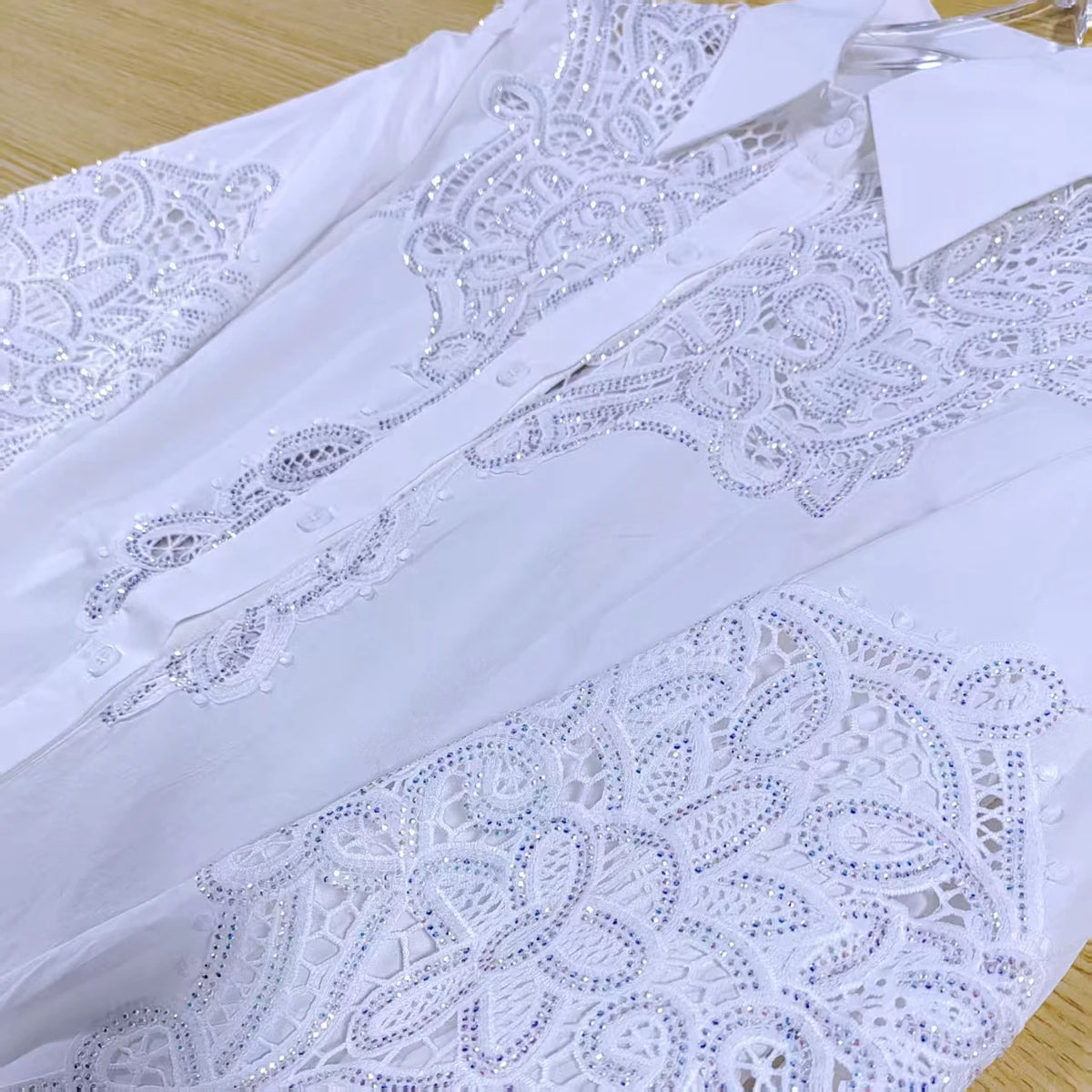 Sequin Embroidered Oversized Cotton Blouse for Women