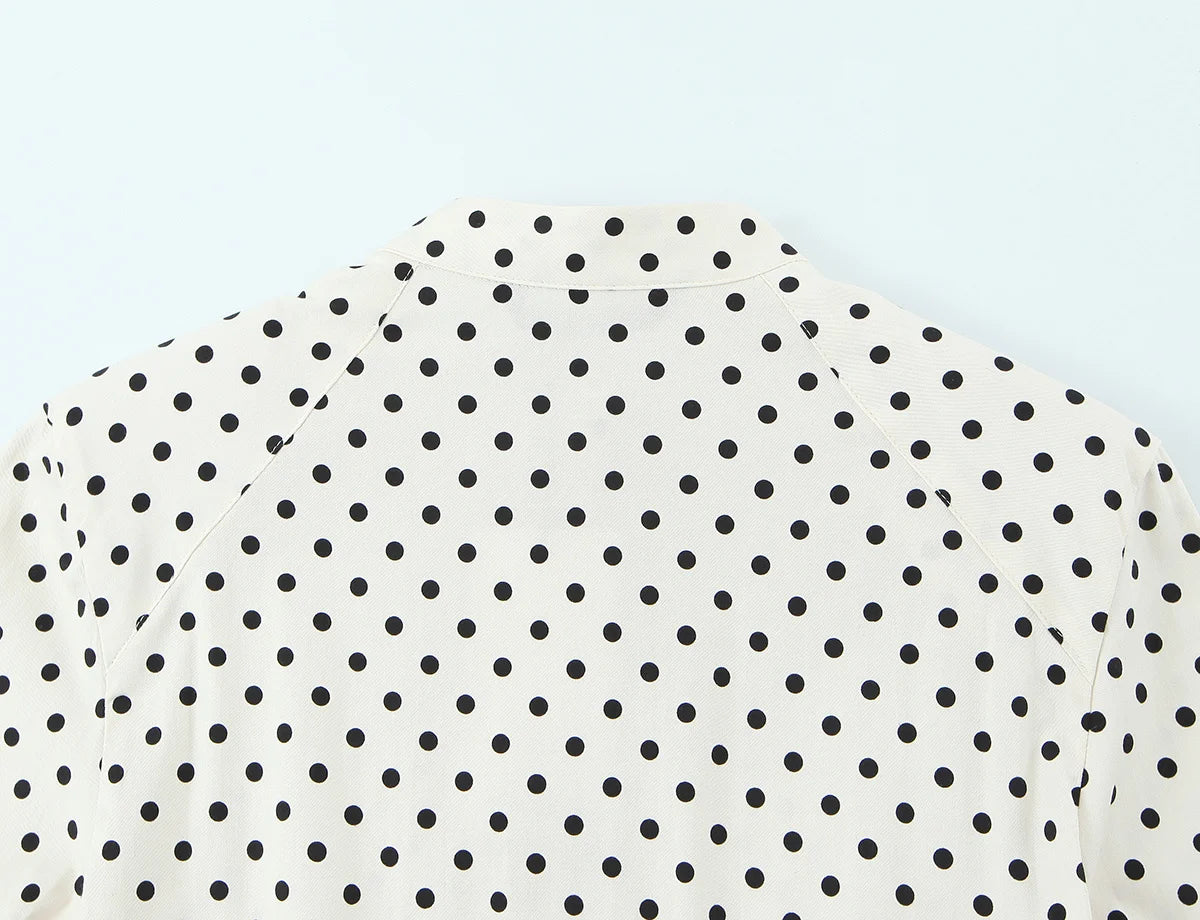 Polka Dot Shirt Jacket and Capri Pants Two Piece Set for Women