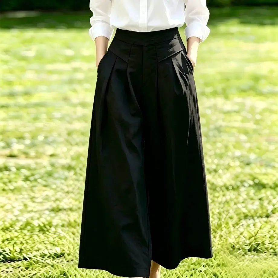 High-Waisted Cotton Linen Wide-Leg Culottes for Women