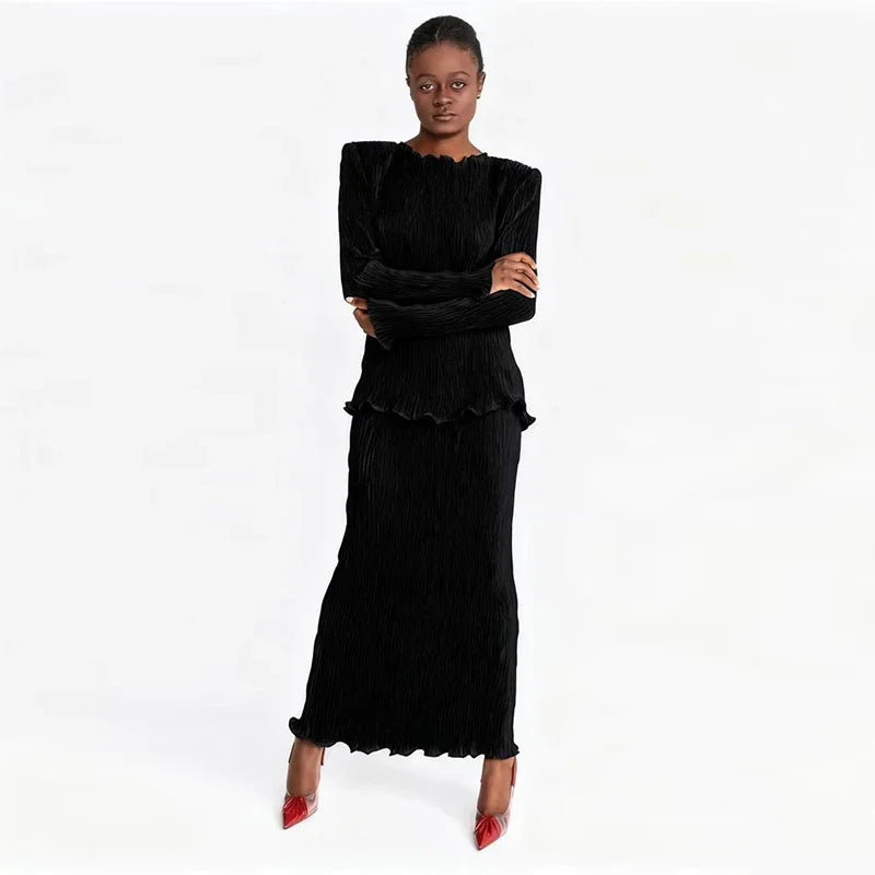 Elegant Velvet Top and Pleated Pants Set for Women