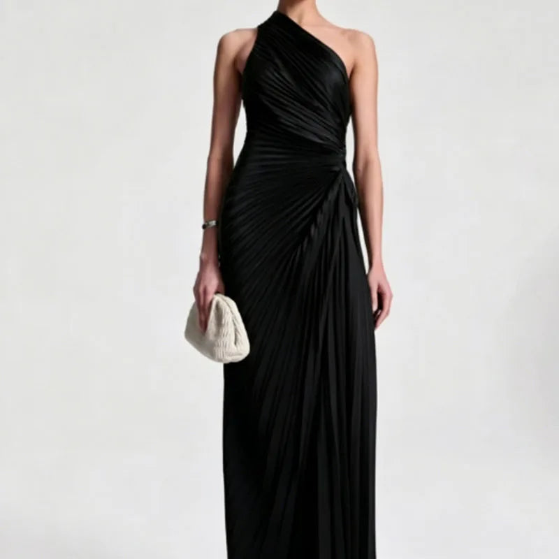 Sleeveless Skew Neck Patchwork Maxi Dress for Women