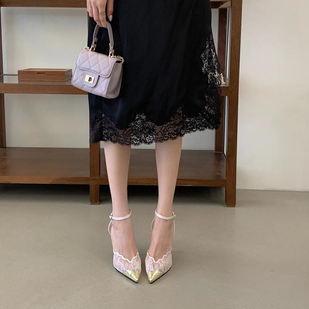 Elegant White Lace Slingback Stiletto Heels for Women