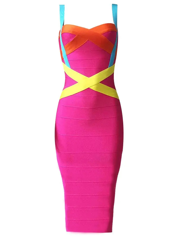 New 2024 Women Sexy Celebrity Midi Red White HL Elastic Bandage Dress Spaghetti Strap Club Bodycon Party Dress Wholesale HL434