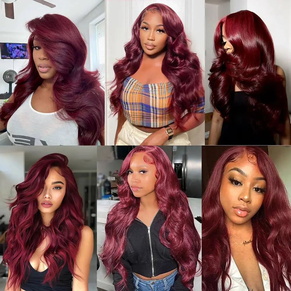 Long Burgundy Body Wave Brazilian Human Hair Wig for Women