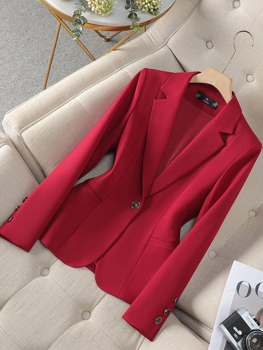 Fashion Ladies Blazer Coat Women Apricot Red Khaki Long Sleeve Female Business Work Wear Slim Formal Jacket For Autumn Winter