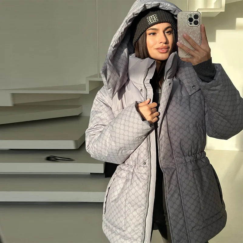 Winter Plaid Hooded Cotton-Padded Jacket for Women