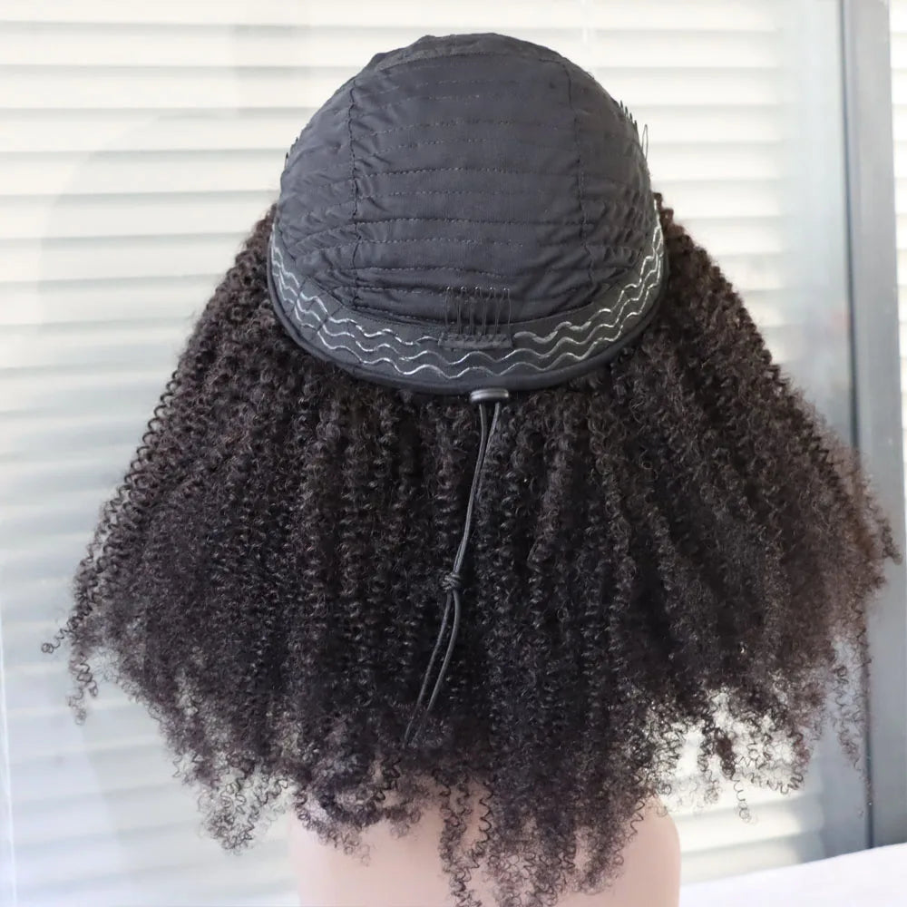 4C Afro Kinky Curly Human Hair Half Wig for Women