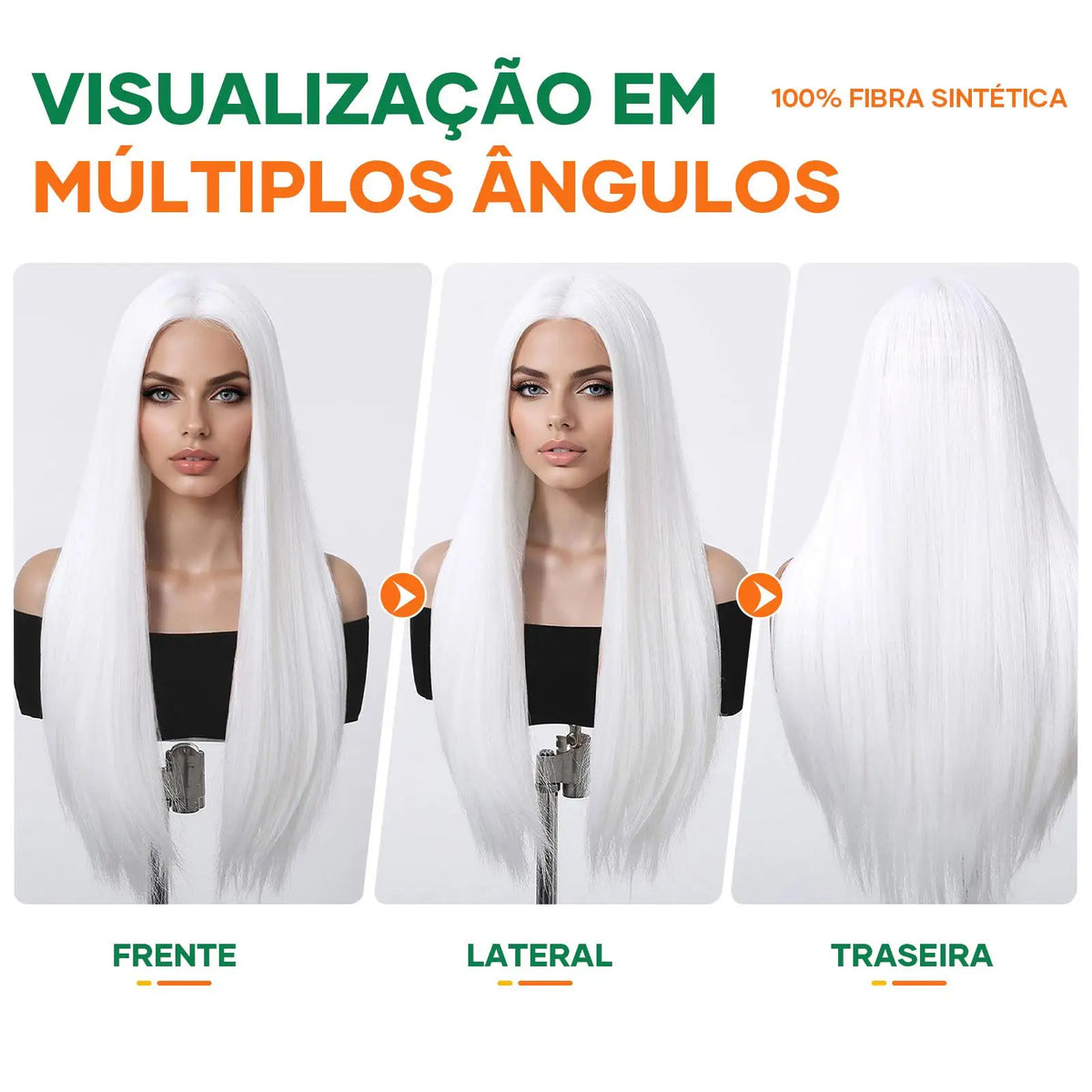 Long Straight White Synthetic Wig With Center Part for Women