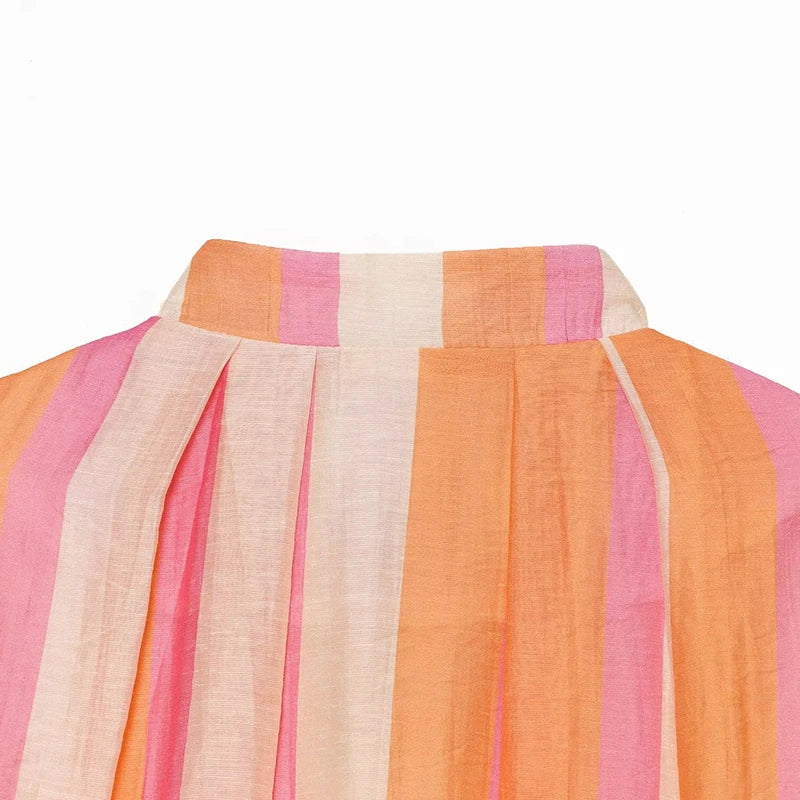 Elegant Striped with Stand Collar Jacket for Women