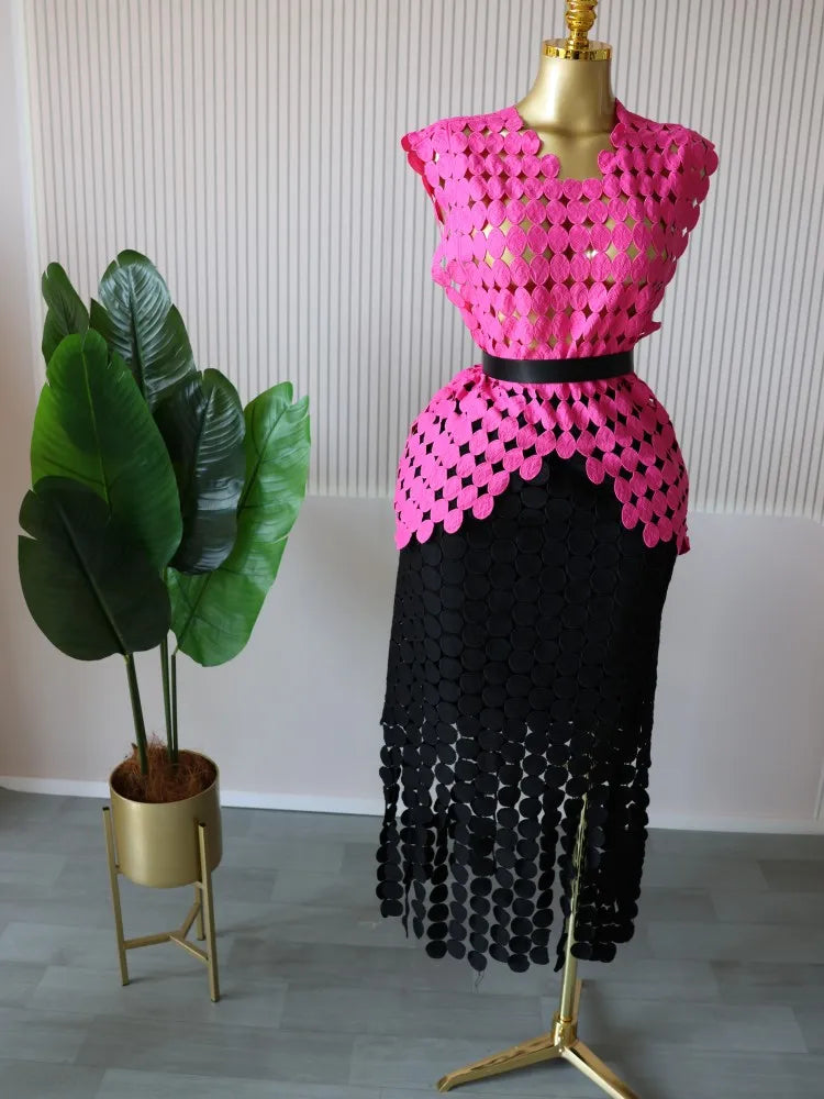 Stylish Cutout Crop Top And Maxi Skirt Two Piece Set for Women