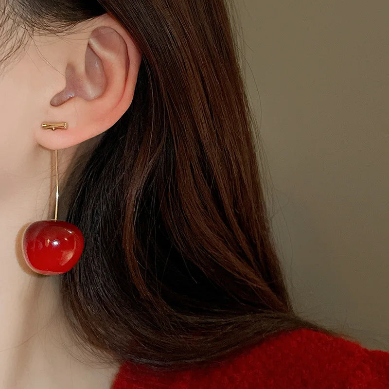 Resin Cherry Rhinestone Drop Earrings