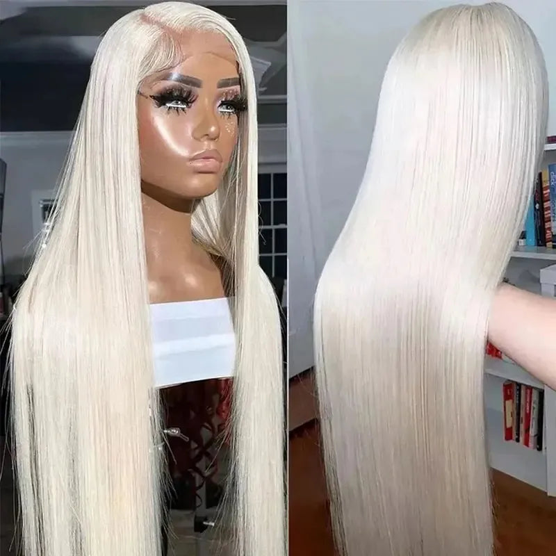 Grey Straight Lace Front Wig With Preplucked Hair for Women