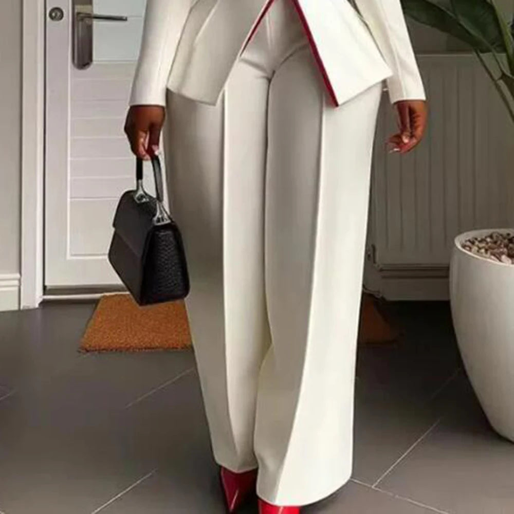 Elegant Burgundy Wide Lapel Two Piece Suit Set for Women