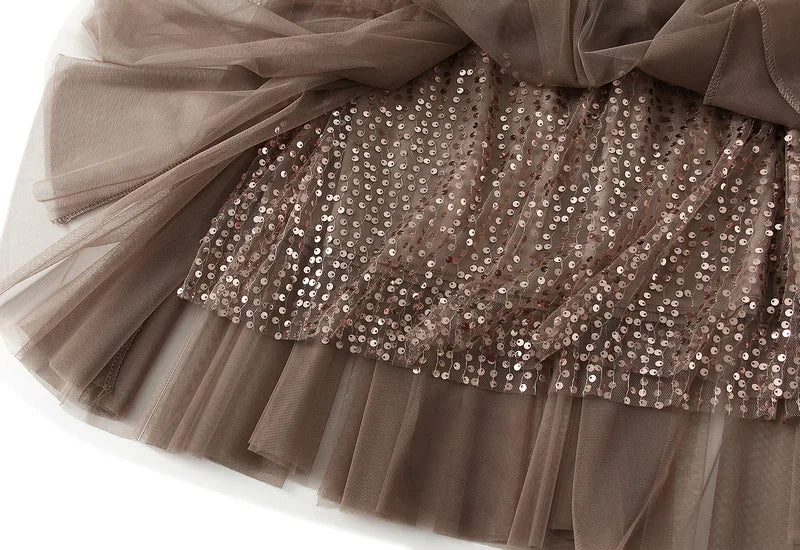 Sparkling Mesh A-Line Pleated Knee-Length Skirt for Women
