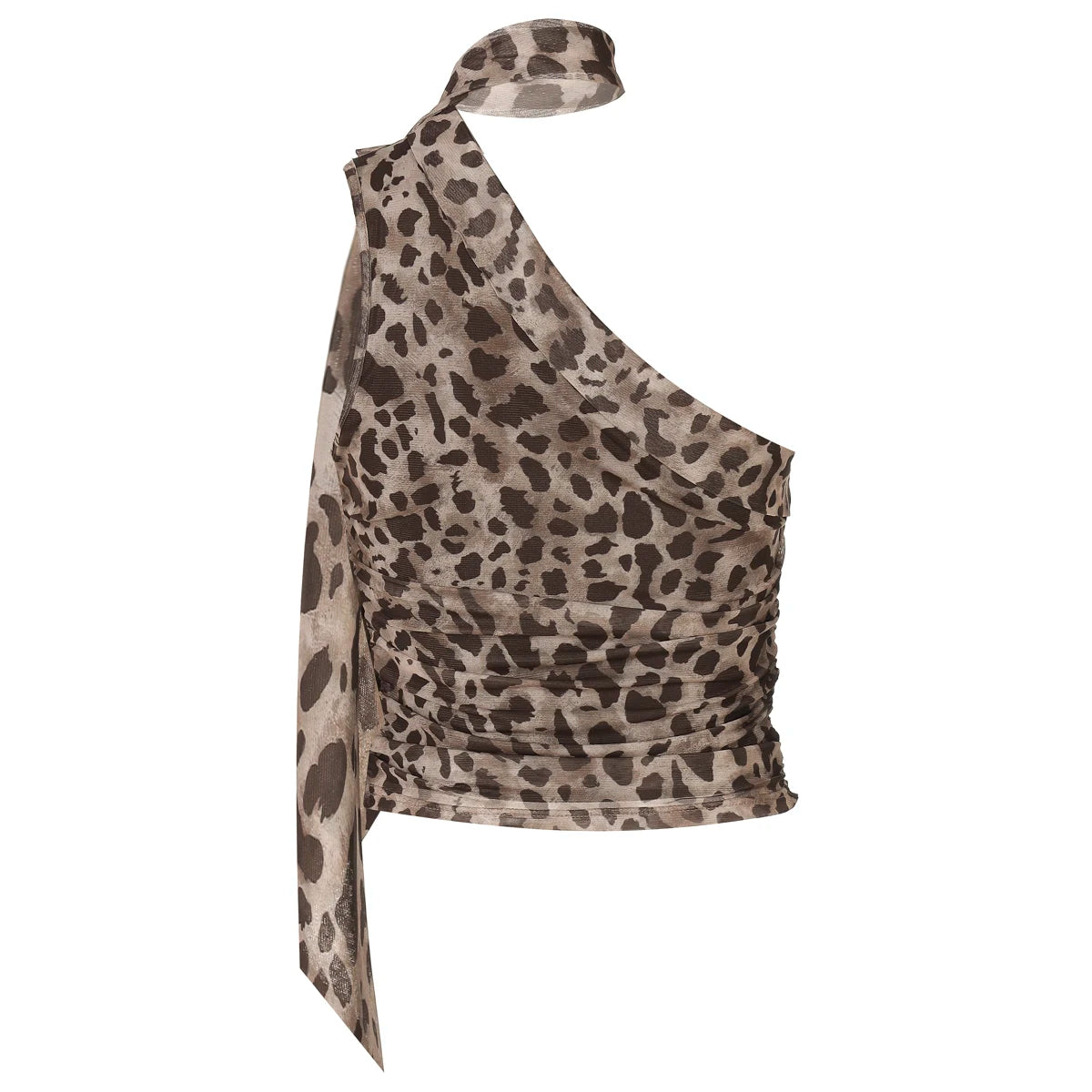 Leopard Print One Shoulder Slim Crop Tank Top for Women