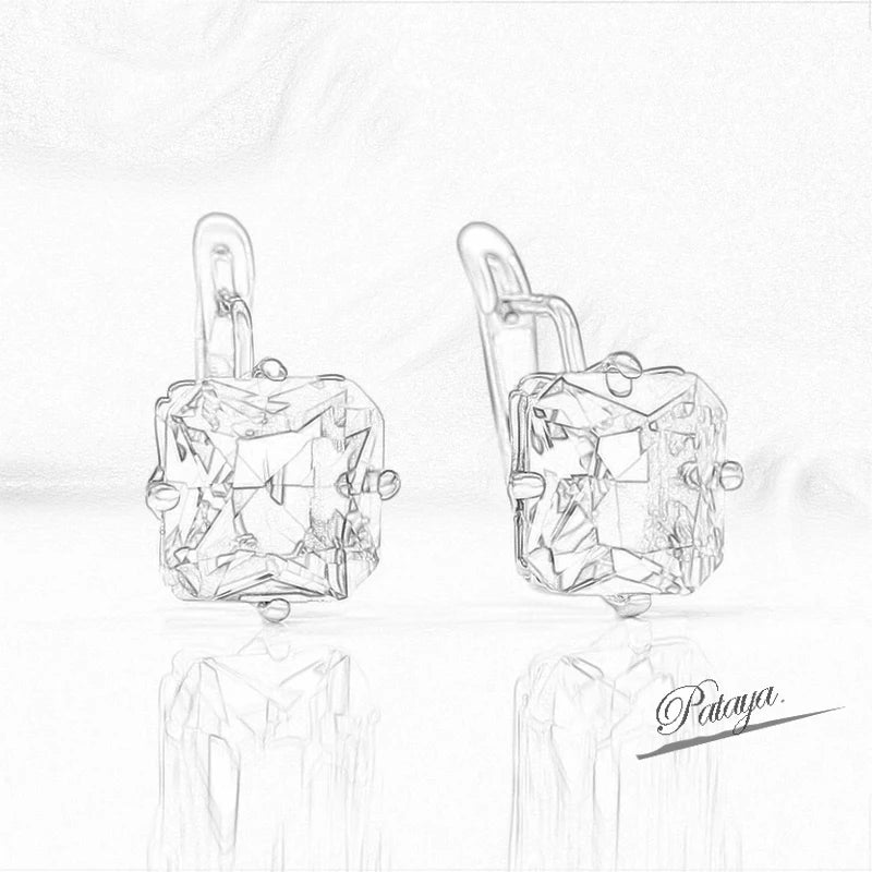 Rose Gold Square Zircon Drop Earrings