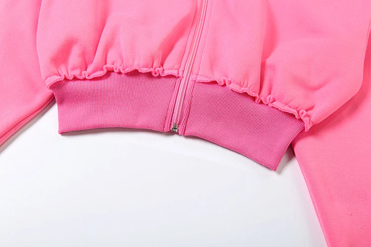 Patchwork Zip Hooded Crop Tracksuit Set