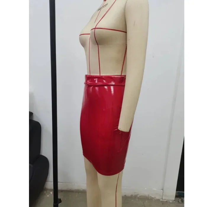 Pu Leather Covered Hip Skirt Women Summer 2025 New Fashionable Temperament Bright Face Waist Cinched Half Dress Y2k Streetwear