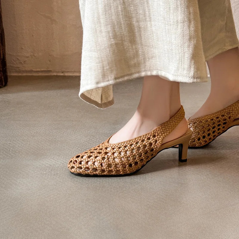 Handmade French Style Cut Out Weave Sandals for Women
