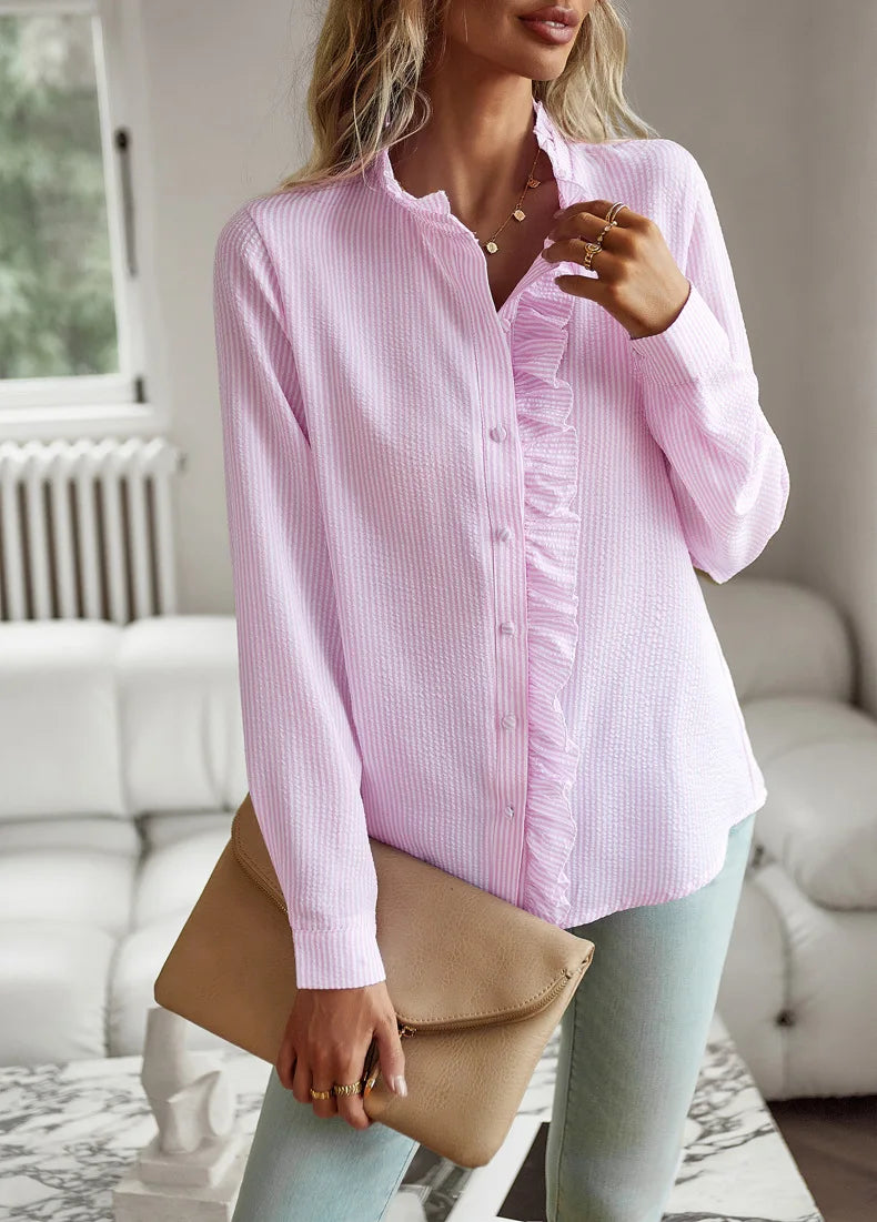 Striped Long-Sleeved Shirt for Women, A Stylish Commuter Top For Spring/Summer 2025