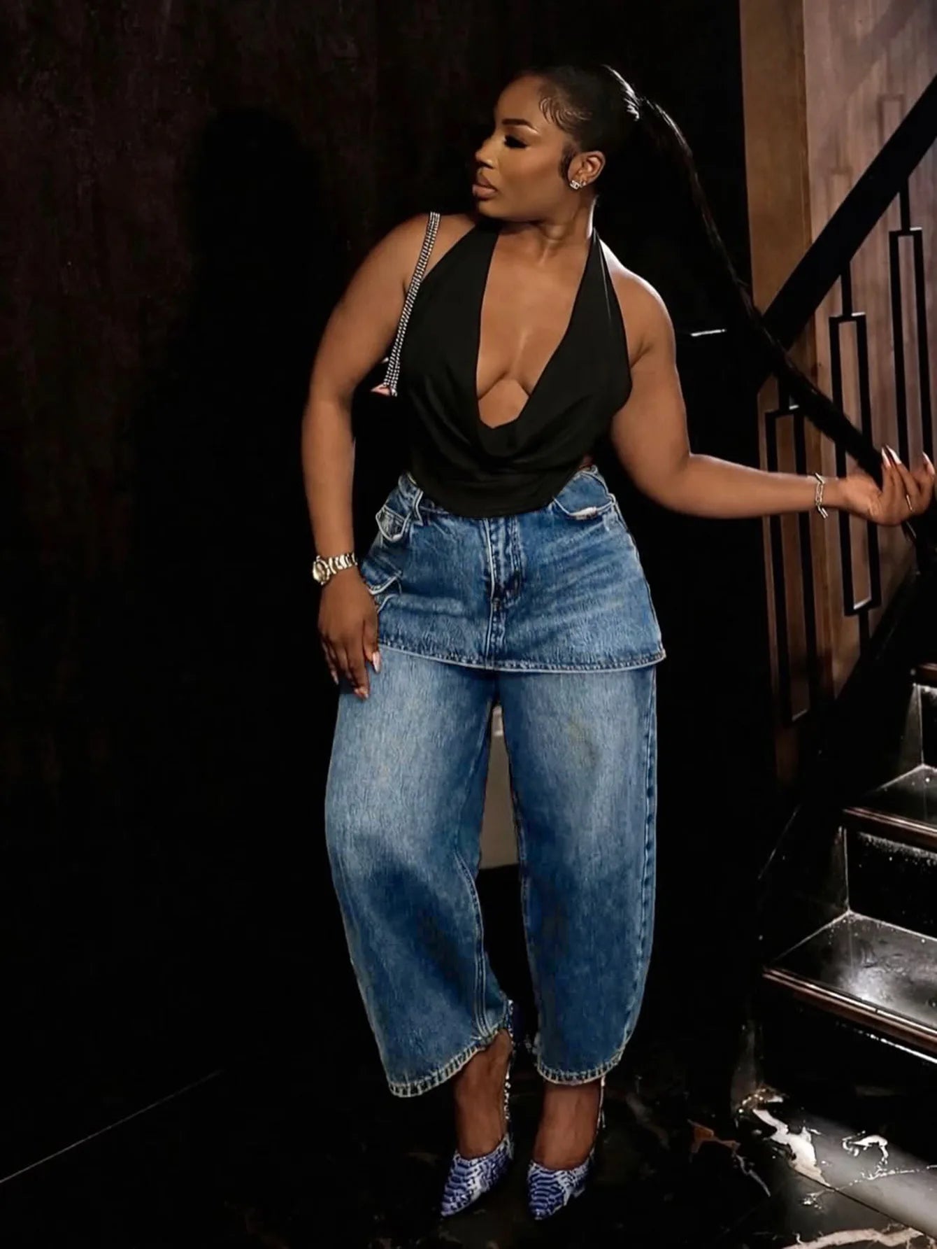 High Waisted Wide Leg Denim Jeans With Detachable Skirt For Women