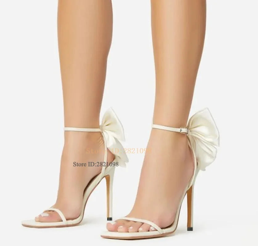 Open Toe Back Bow Tie Rhinestone Stiletto Sandals for Women