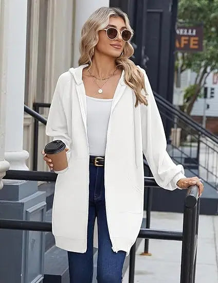 Solid Color Long Sleeve Zippered Hoodies For Women