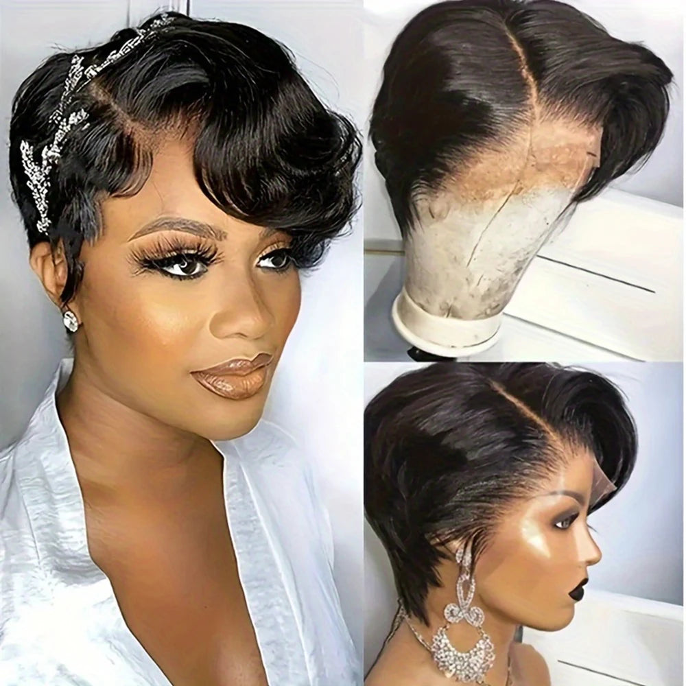 Pixie Cut Wig 13x1 Transparent Lace Human Hair Wigs Natural Color 4/27 For Women  Short Bob Wig T Part Lace Wig