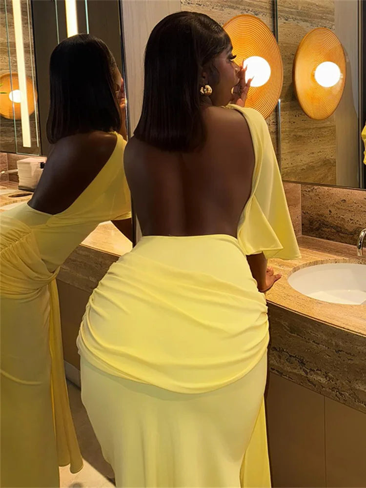 Backless Maxi Dress With Ribbon Decoration and Half Sleeve for Women