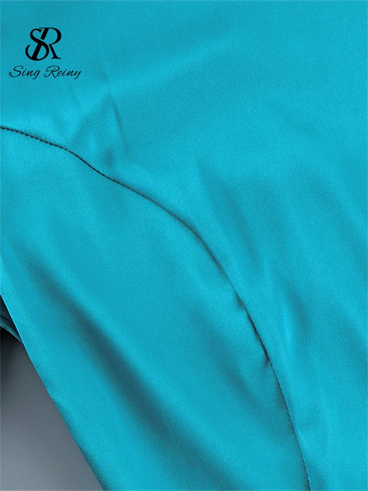 Slim Fit Satin Long Sleeve Button-Up Blouse for Women