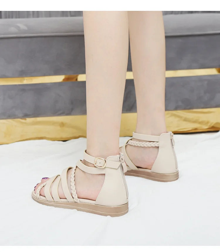 Casual Summer Bohemian Woven Slip On Flat Sandals For Women