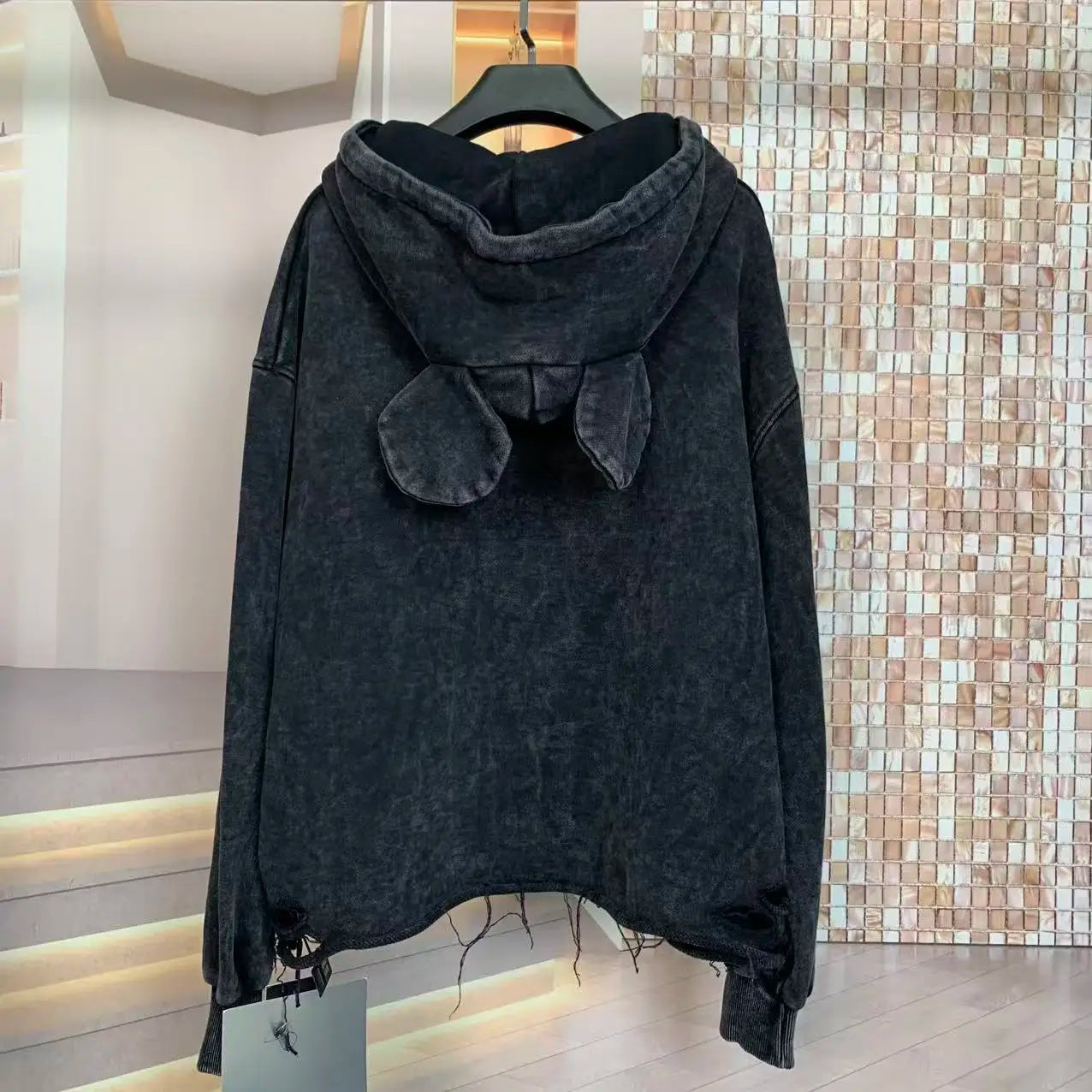 Cartoon Ears Patchwork Hooded Sweatshirt