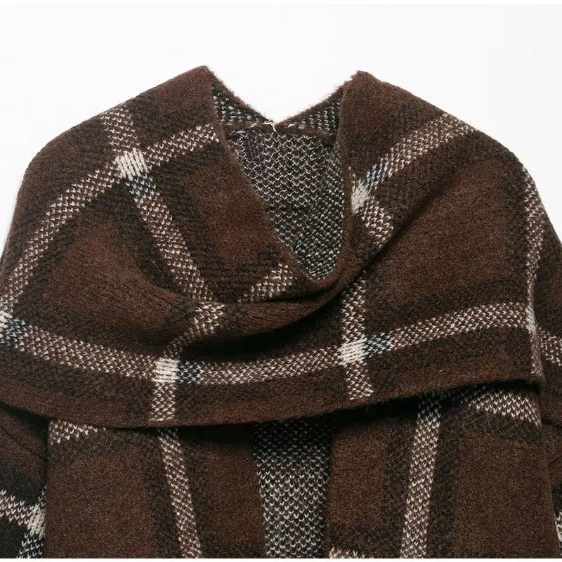 Plaid V-Neck Knit Cardigan With Double Pockets For Women