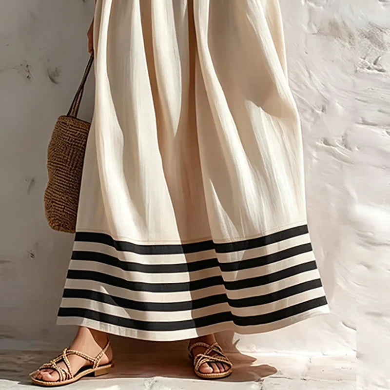 Striped Square Neck Backless A-Line Maxi Dress for Women