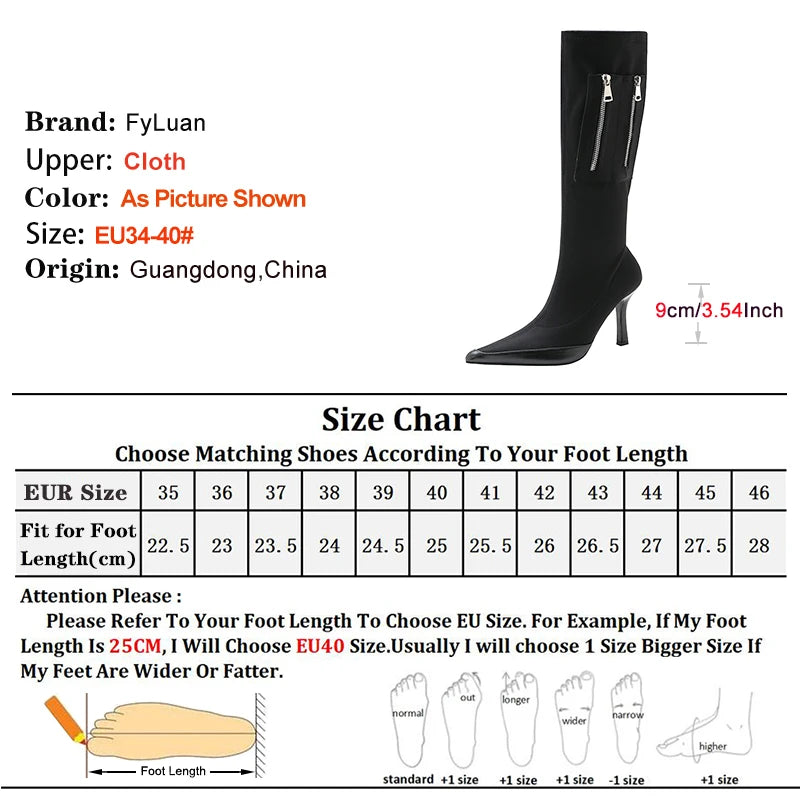 Black Pointy Toe Kneehigh Stiletto Boot