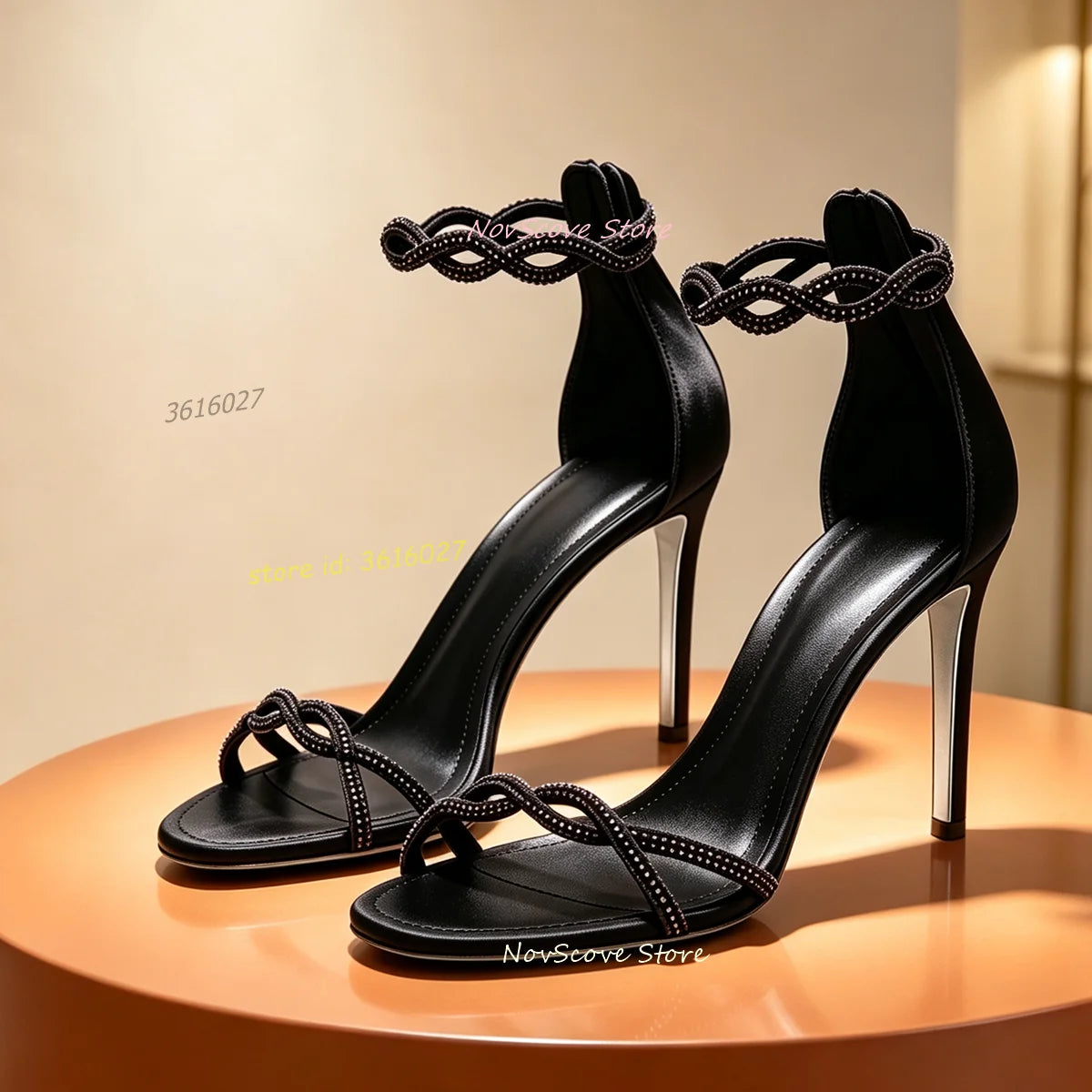 Elegant Rhinestone Back Zipper Ankle Wrap Pumps for Women